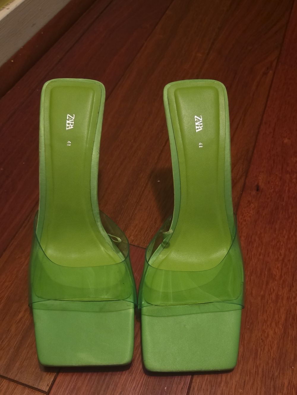 ZARA Lime Green Square-Toe Platform Mules